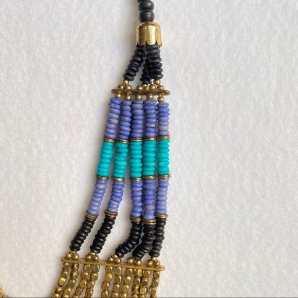 Taneesi Indian Blue Gold Layered Beaded Necklace - Picture 9 of 10